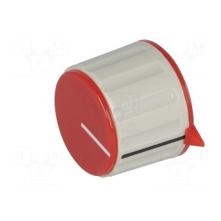 Knob | with pointer | ABS | Øshaft: 6mm | Ø28.7x21mm | grey | Pointer: red
