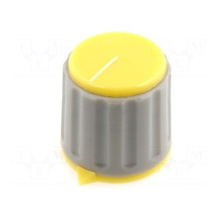Knob | with pointer | Øshaft: 6mm | Ø21.3x20mm | Shaft: knurled | yellow
