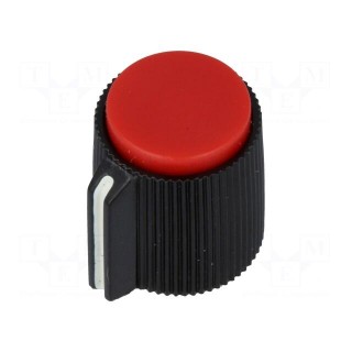 Knob | with pointer | plastic | Øshaft: 6.35mm | Ø13x15mm | red