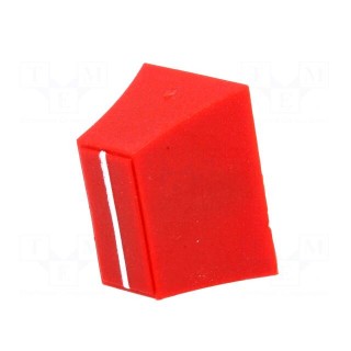 Knob: slider | Colour: red | 20x14x13mm | Mat: plastic | Pointer: white