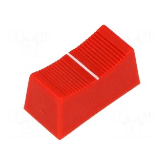 Knob: slider | Colour: red | 23x11x11mm | Mat: plastic | Pointer: white