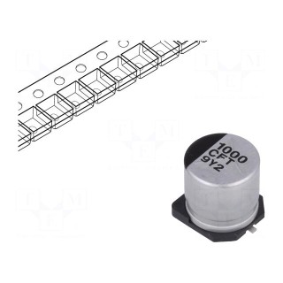 Capacitor: electrolytic | low ESR | SMD | 1000uF | 16VDC | Ø10x10.2mm