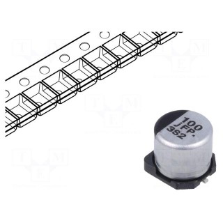 Capacitor: electrolytic | low ESR | SMD | 100uF | 6.3VDC | Ø6.3x5.8mm