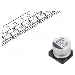 Capacitor: electrolytic | SMD | 100uF | 10VDC | Ø6.3x5.3mm | ±20% | 2000h