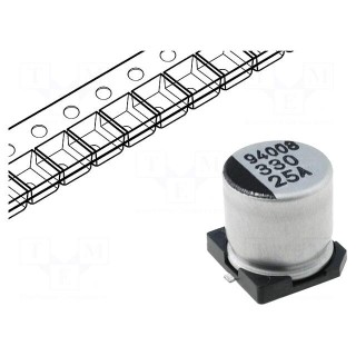 Capacitor: electrolytic | SMD | 330uF | 25VDC | Ø10x10mm | ±20% | 5000h
