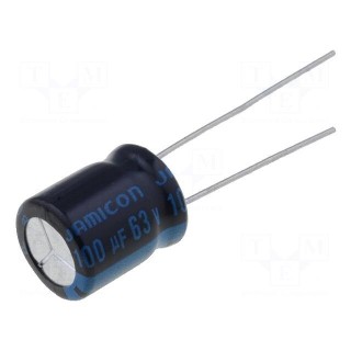 Capacitor: electrolytic | 100uF | 63VDC | Ø10x12.5mm | Pitch: 5mm | ±20%