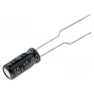 Capacitor: electrolytic | 10uF | 50VDC | Ø5x11mm | Pitch: 2.5mm | tape