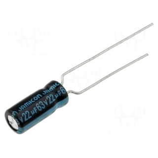 Capacitor: electrolytic | 22uF | 63VDC | Ø5x11mm | Pitch: 2mm | bag