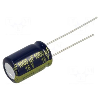Capacitor: electrolytic | low ESR | THT | 1000uF | 16VDC | Ø10x16mm
