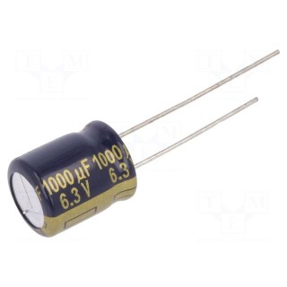 Capacitor: electrolytic | low ESR | THT | 1000uF | 6.3VDC | Ø10x12.5mm