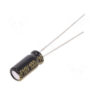 Capacitor: electrolytic | low impedance | THT | 100uF | 10VDC | Ø5x11mm