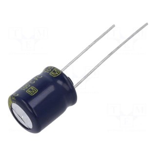 Capacitor: electrolytic | low ESR | THT | 100uF | 63VDC | Ø10x12.5mm