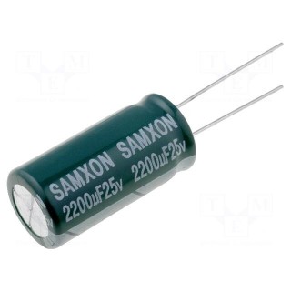Capacitor: electrolytic | low ESR | THT | 2200uF | 25VDC | Ø12.5x25mm