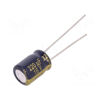 Capacitor: electrolytic | low ESR | THT | 220uF | 16VDC | Ø8x11.5mm