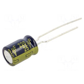 Capacitor: electrolytic | low ESR | THT | 220uF | 25VDC | Ø8x11.5mm