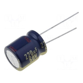Capacitor: electrolytic | low ESR | THT | 220uF | 50VDC | Ø12x15mm | ±20%