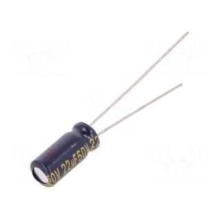 Capacitor: electrolytic | low impedance | THT | 22uF | 50VDC | Ø5x11mm