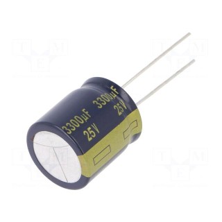 Capacitor: electrolytic | low ESR | THT | 3300uF | 25VDC | Ø18x20mm