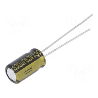 Capacitor: electrolytic | low ESR | THT | 330uF | 6.3VDC | Ø6.3x11.2mm