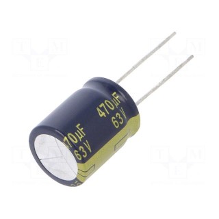 Capacitor: electrolytic | low impedance | THT | 470uF | 63VDC | ±20%