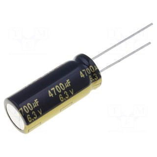 Capacitor: electrolytic | low ESR | THT | 4700uF | 6.3VDC | Ø12.5x30mm