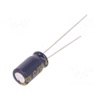 Capacitor: electrolytic | low ESR | THT | 47uF | 50VDC | Ø6.3x11.2mm