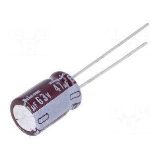 Capacitor: electrolytic | low ESR | THT | 47uF | 63VDC | Ø8x11.5mm | ±20%