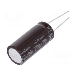 Capacitor: electrolytic | low ESR | THT | 560uF | 80VDC | Ø16x35.5mm