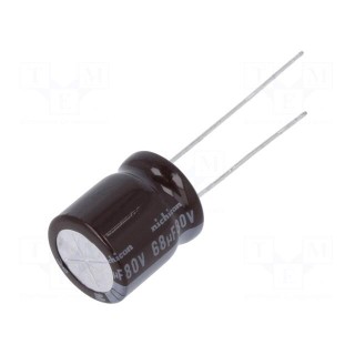 Capacitor: electrolytic | low impedance | THT | 68uF | 80VDC | ±20%