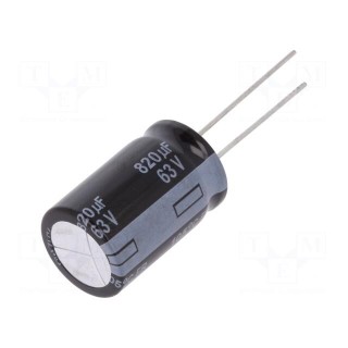 Capacitor: electrolytic | low impedance | THT | 820uF | 63VDC | ±20%