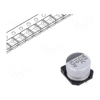 Capacitor: electrolytic | SMD | 10uF | 63VDC | ±20% | -55÷105°C | 2000h