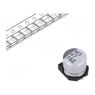 Capacitor: electrolytic | low ESR | SMD | 47uF | 16VDC | Ø6.3x5.7mm