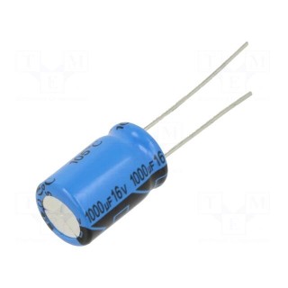 Capacitor: electrolytic | THT | 1000uF | 16VDC | Pitch: 5mm | ±20% | 2000h