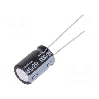 Capacitor: electrolytic | THT | 1000uF | 25VDC | Ø10x16mm | Pitch: 5mm