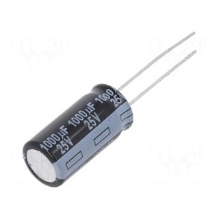 Capacitor: electrolytic | THT | 1000uF | 25VDC | Ø10x20mm | Pitch: 5mm