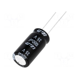 Capacitor: electrolytic | THT | 1000uF | 35VDC | Ø12.5x25mm | Pitch: 5mm