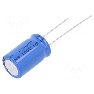 Capacitor: electrolytic | THT | 100uF | 100VDC | Ø12.5x20mm | Pitch: 5mm