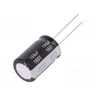 Capacitor: electrolytic | THT | 100uF | 160VDC | Ø16x25mm | Pitch: 7.5mm