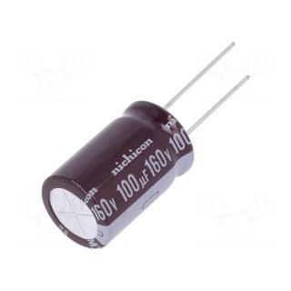 Capacitor: electrolytic | THT | 100uF | 160VDC | Ø16x25mm | Pitch: 7.5mm