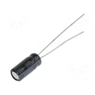 Capacitor: electrolytic | THT | 100uF | 16VDC | Ø5x11mm | Pitch: 2mm