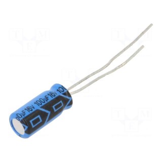 Capacitor: electrolytic | THT | 100uF | 16VDC | Pitch: 2mm | ±20% | 2000h