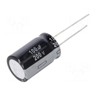 Capacitor: electrolytic | THT | 100uF | 200VDC | Ø16x25mm | Pitch: 7.5mm