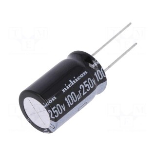 Capacitor: electrolytic | THT | 100uF | 250VDC | Ø16x25mm | Pitch: 7.5mm