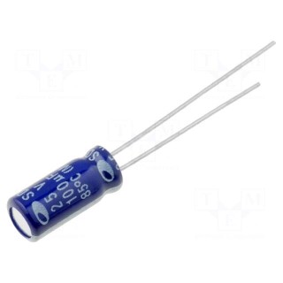 Capacitor: electrolytic | THT | 100uF | 25VDC | Ø5x11mm | Pitch: 2mm