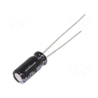 Capacitor: electrolytic | THT | 100uF | 25VDC | Ø5x11mm | Pitch: 2mm