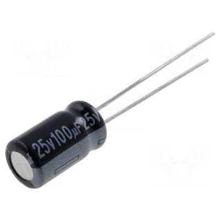 Capacitor: electrolytic | THT | 100uF | 25VDC | Ø6.3x11mm | Pitch: 2.5mm