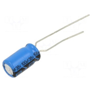 Capacitor: electrolytic | THT | 100uF | 35VDC | Pitch: 2.5mm | ±20%