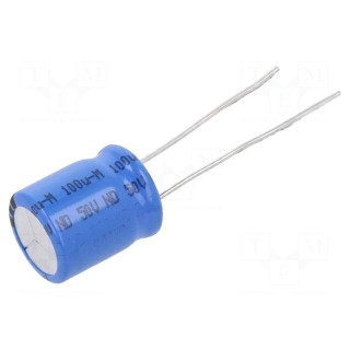 Capacitor: electrolytic | THT | 100uF | 50VDC | Ø10x12mm | Pitch: 5mm