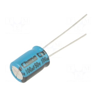 Capacitor: electrolytic | THT | 100uF | 50VDC | Ø8x11.5mm | Pitch: 3.5mm