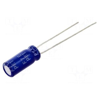 Capacitor: electrolytic | THT | 10uF | 100VDC | Ø5x11mm | Pitch: 2mm